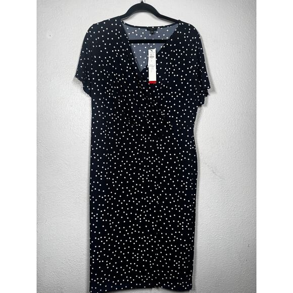New Talbots Knit Jersey Faux-Wrap Dress Navy Blue White Polka Dot Sz 0X - Picture 1 of 6